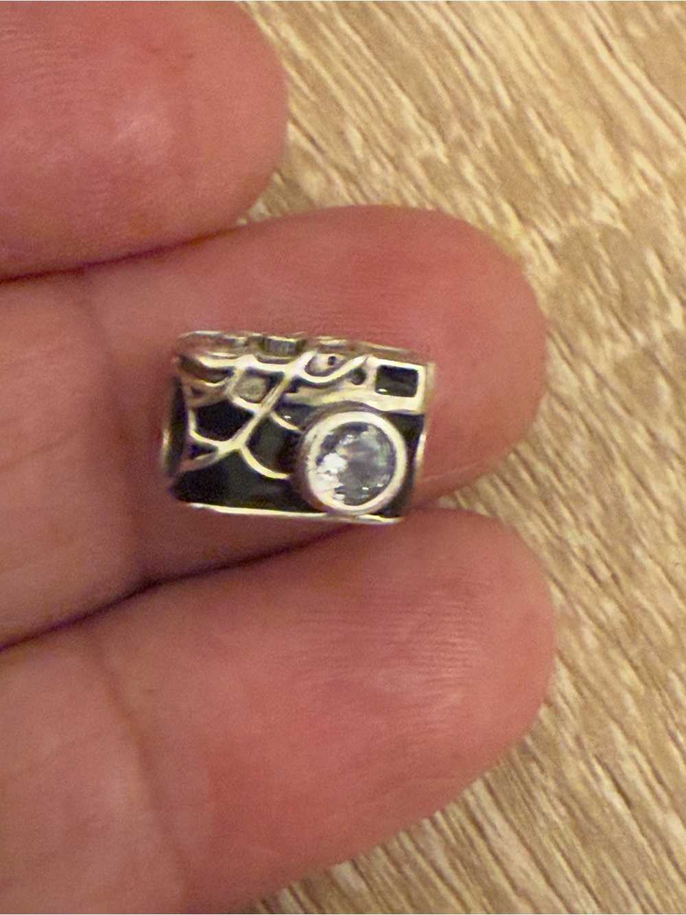 Silver Camera Charm Bead with Clear Crystal